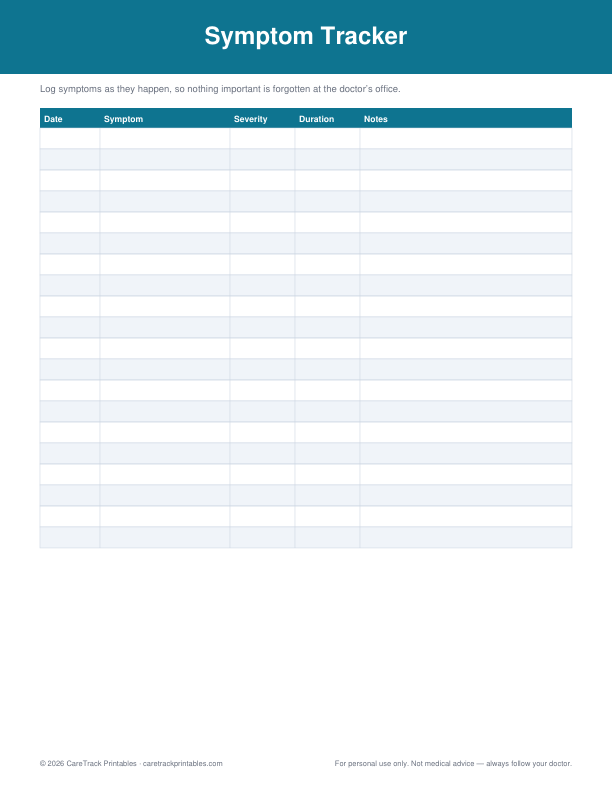 Free Printable Symptom Tracker